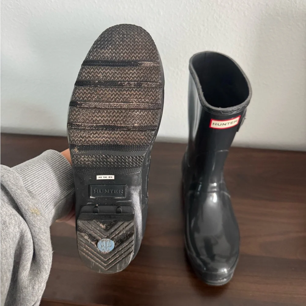 Hunter Original Short Gloss Rain Boots Black Women's Size 10